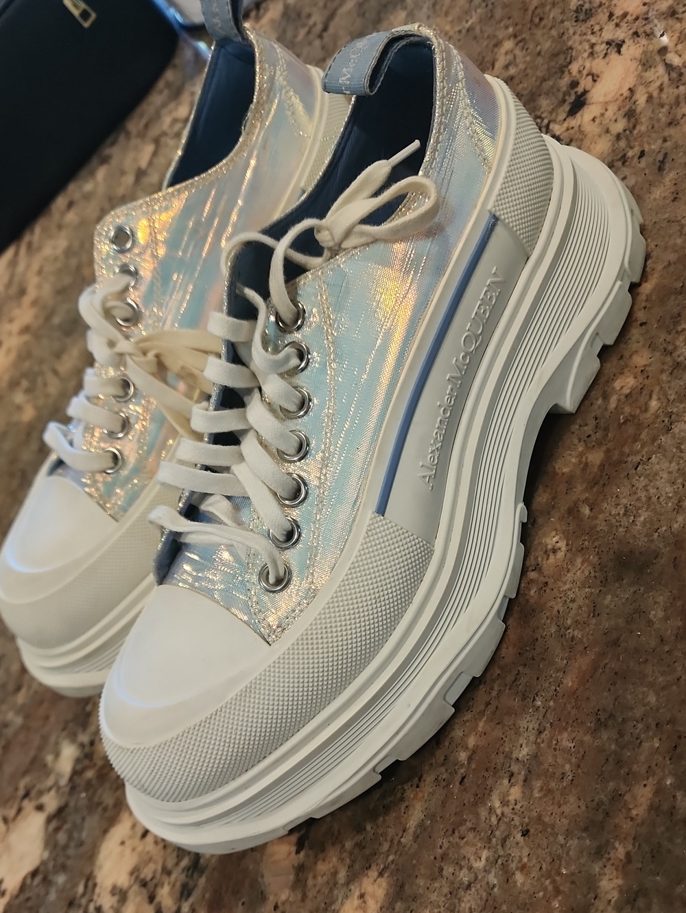 Alexander McQueen Iridescent White Platform Sneakers